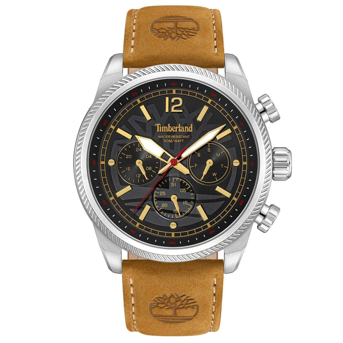 Ανδρικό ρολόι Timberland Henniker II TDWGF0082801 με ταμπά δερμάτινο λουράκι, μαύρο καντράν 46 mm, ένδειξη ημέρας-ημερομηνίας, διπλής ώρας και στεγανότητα 5ATM. Δωρεάν αποστολή με 2ετή εγγύηση.