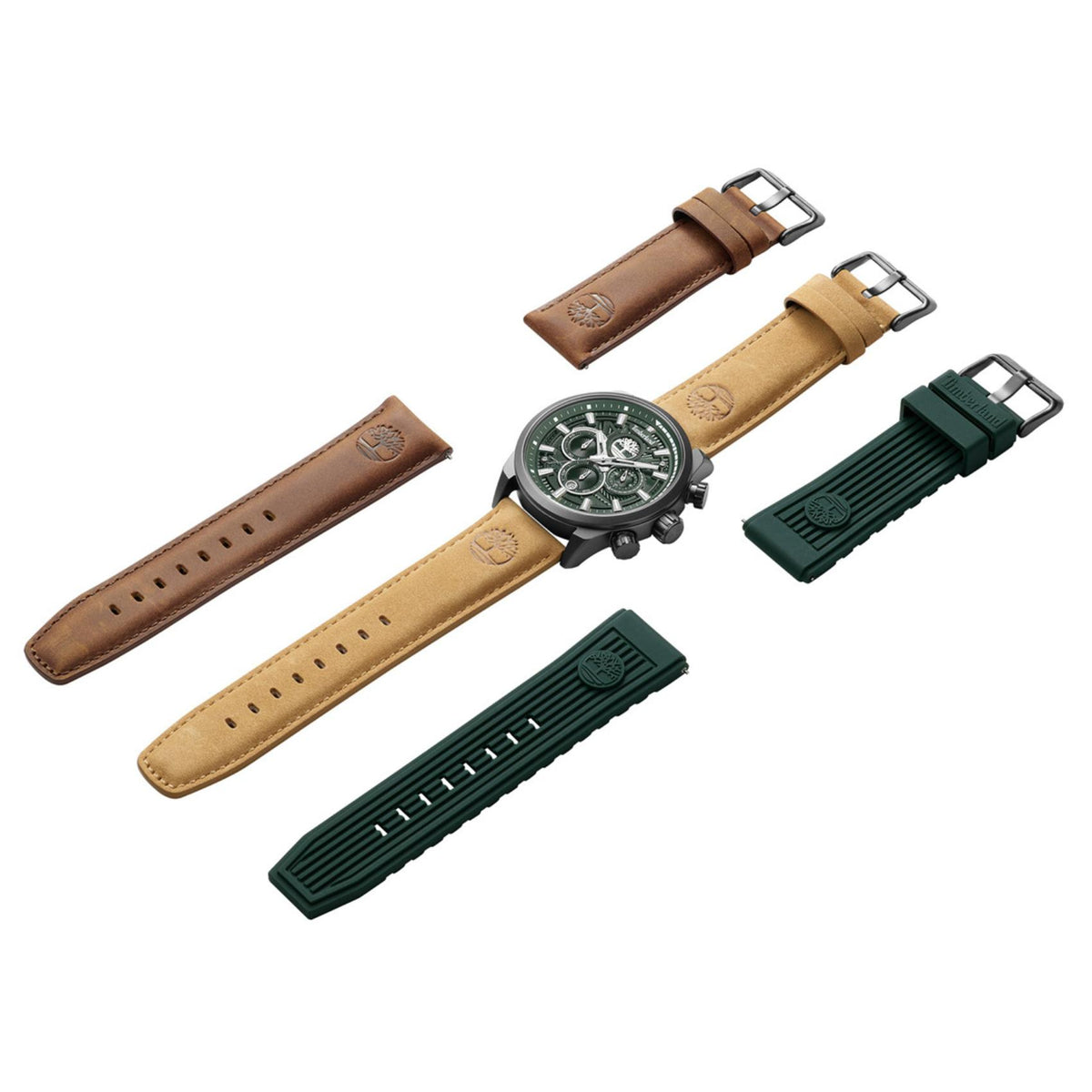 Ανδρικό ρολόι Timberland Henniker II TDWGQ00949X2 boxset με ταμπά, καφέ δερμάτινο και πράσινο λουράκι καουτσούκ