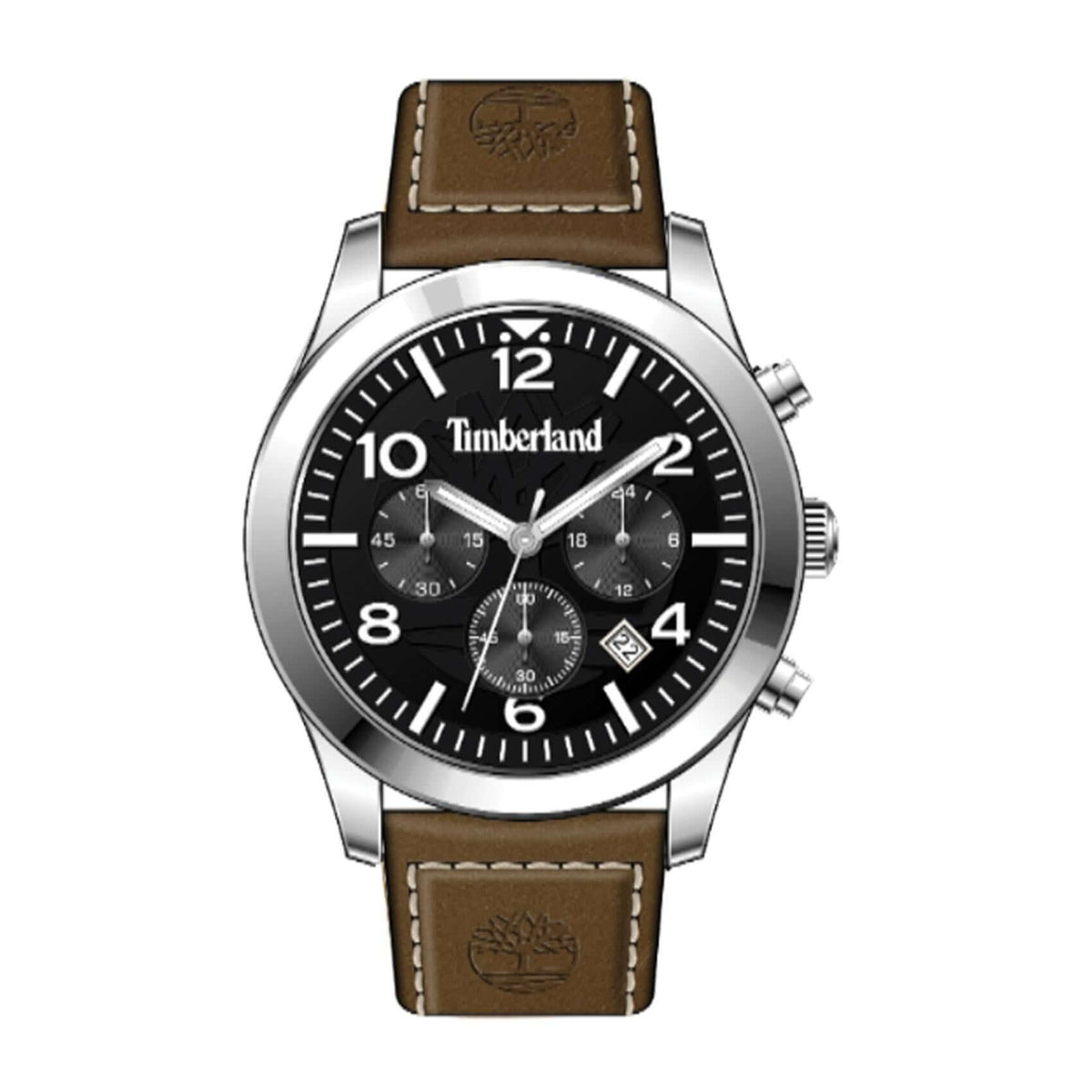 Ανδρικό ρολόι Timberland Killington Peak TDWGC0068803 χρονογράφος με καφέ δερμάτινο λουράκι και μαύρο καντράν 43