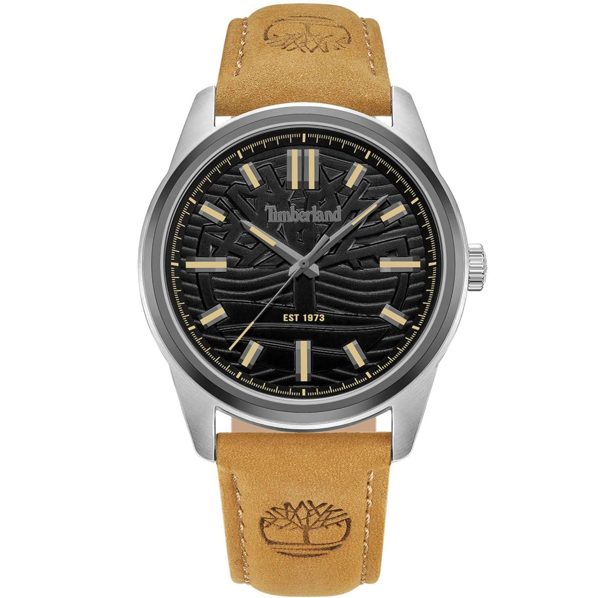 Ανδρικό ρολόι Timberland Northbridge TDWGB0041204 με ταμπά δερμάτινο λουράκι και μαύρο καντράν 45 mm