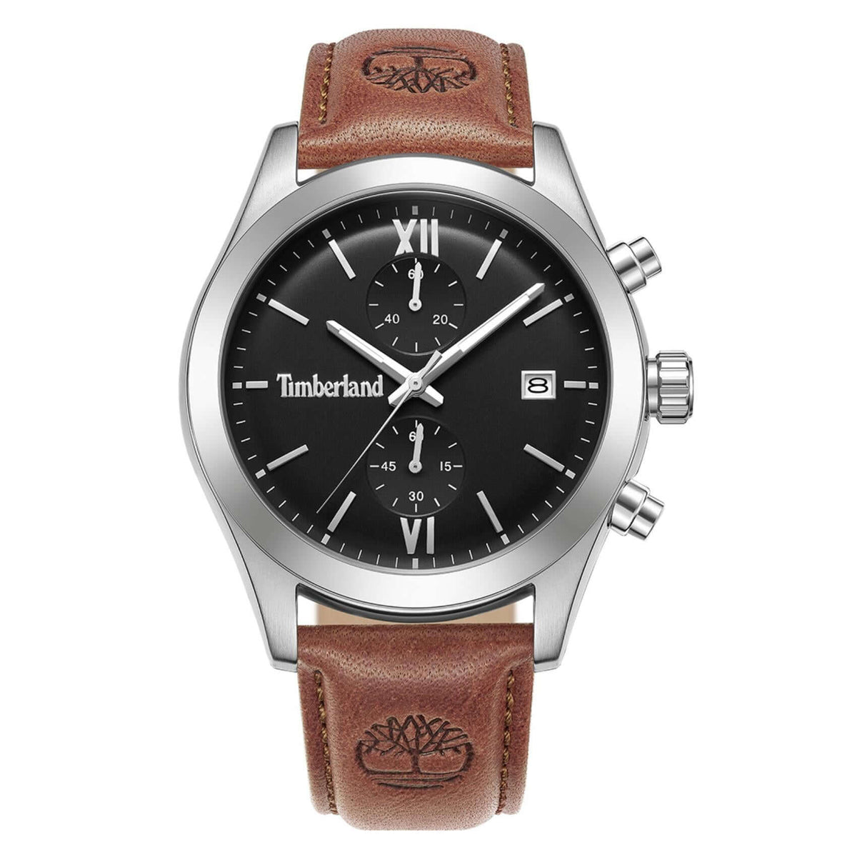 Ανδρικό ρολόι Timberland Ripgorge TDWGC0075201 χρονογράφος με καφέ δερμάτινο λουράκι και μαύρο καντράν 44 mm.