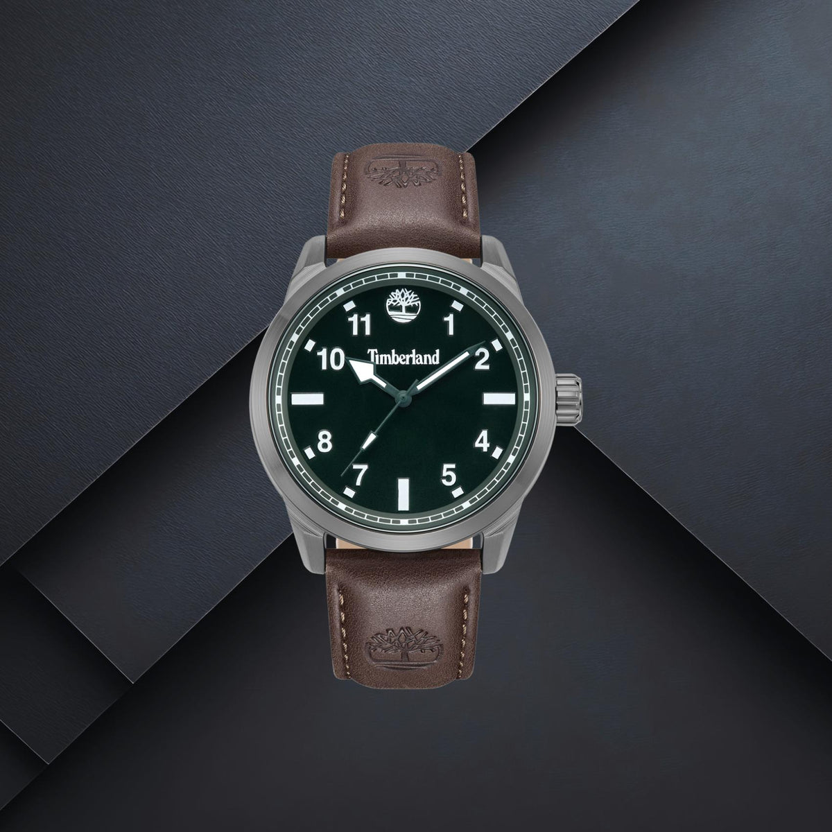 Ανδρικό ρολόι Timberland Small Henniker TDWGA0109702 με καφέ δερμάτινο λουράκι και πράσινο καντράν διαμέτρου 44mm