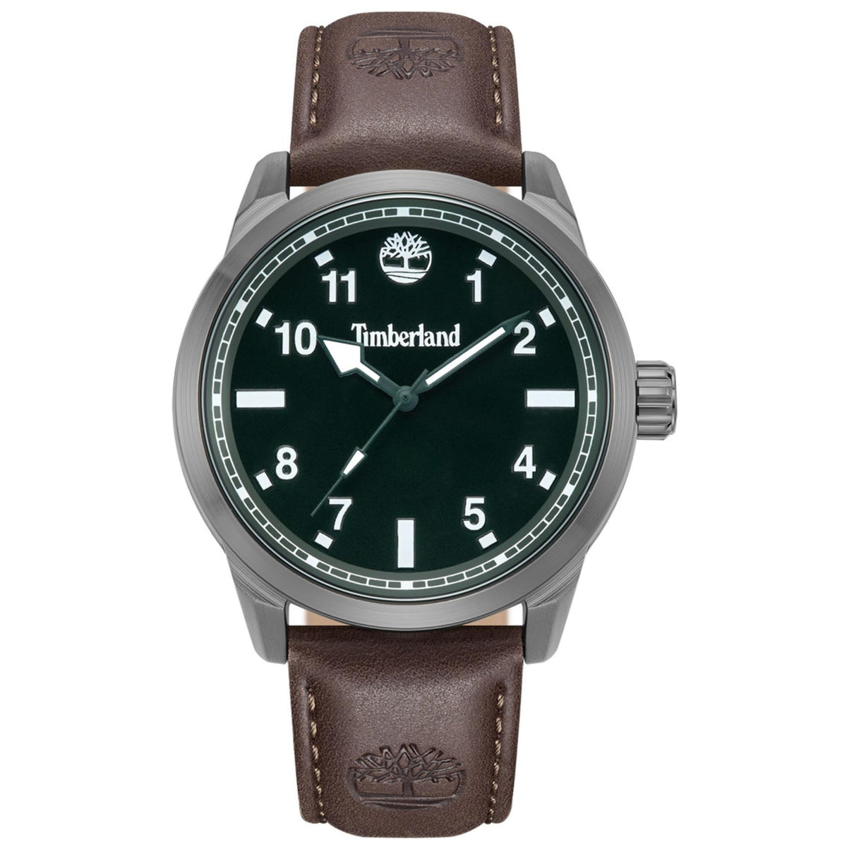 Ανδρικό ρολόι Timberland Small Henniker TDWGA0109702 με καφέ δερμάτινο λουράκι και πράσινο καντράν