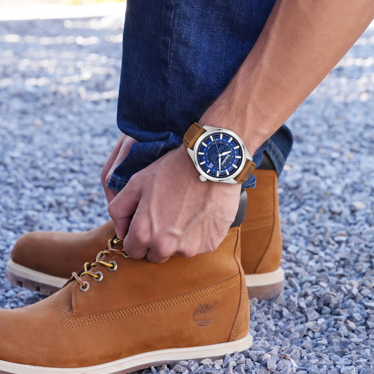 Ανδρικό Ρολόι Timberland Small Northbridge TDWGB0109801 με Ταμπά Δερμάτινο Λουράκι & Μπλε Καντράν