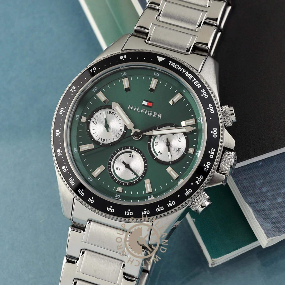 Ανδρικό Ρολόι Tommy Hilfiger Clark 1792211 Χρονογράφος Με Ασημί Μπρασελέ & Πράσινο Καντράν