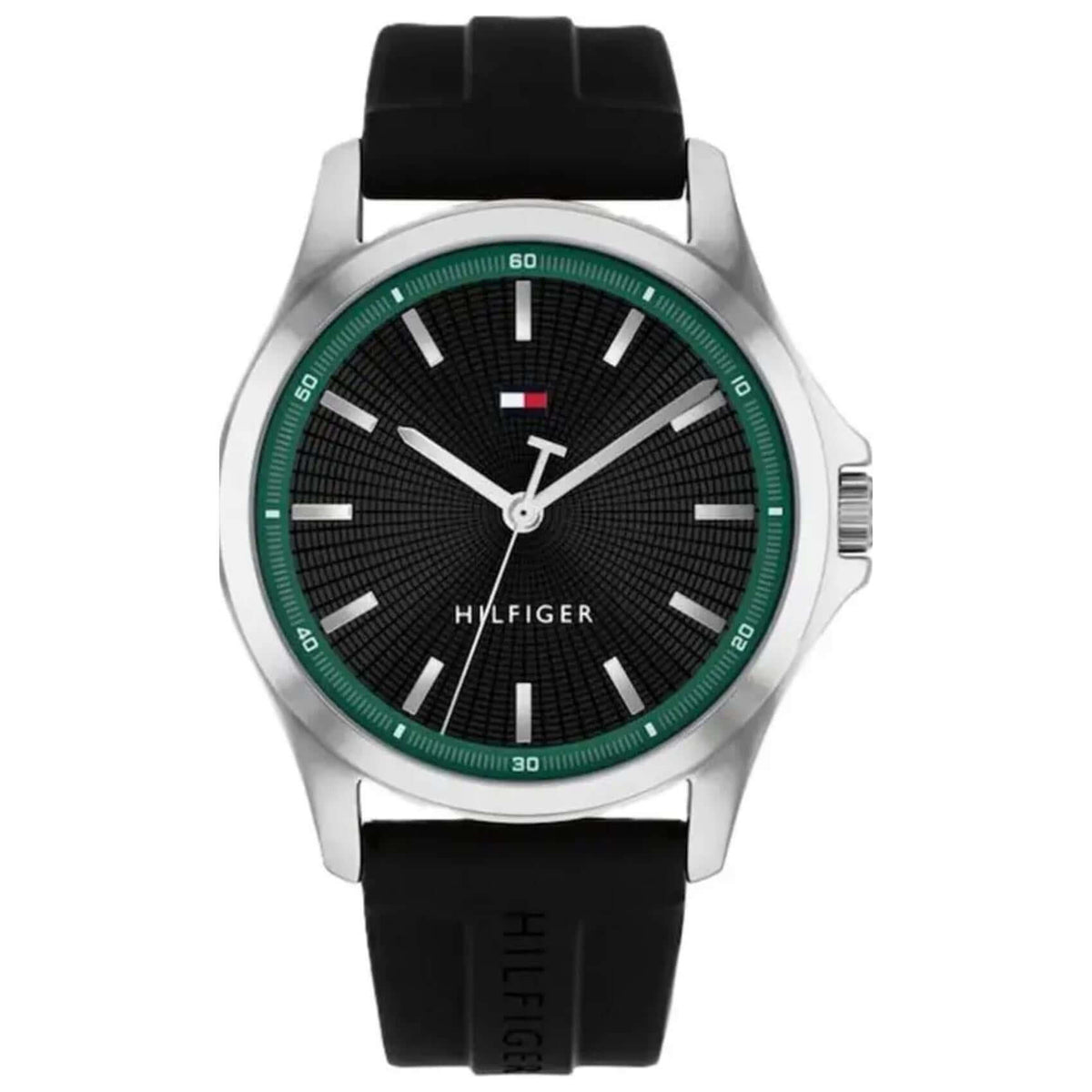 Ανδρικό ρολόι Tommy Hilfiger Bruce 1710739 με μαύρο λουράκι από καουτσούκ και μαύρο καντράν 42mm.