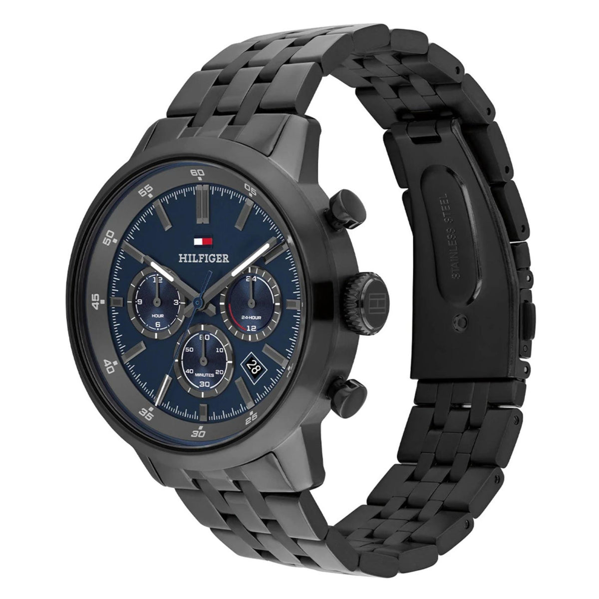 Μπλε καντράν ρολογιού Tommy Hilfiger Kent 1710755 διαμέτρου 43mm με ενδείξεις χρονογράφου, διπλής ώρας και ημερομηνίας