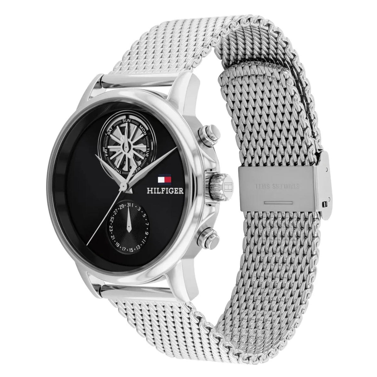 Μαύρο καντράν ρολογιού Tommy Hilfiger Stewart 1710749 διαμέτρου 40mm με ένδειξη ημέρας και ημερομηνίας