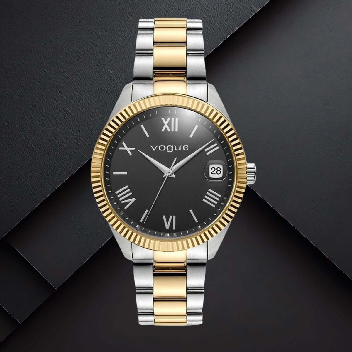 Ανδρικό Ρολόι Vogue Rey 2020650461 με Δίχρωμο Μπρασελέ & Μαύρο Καντράν