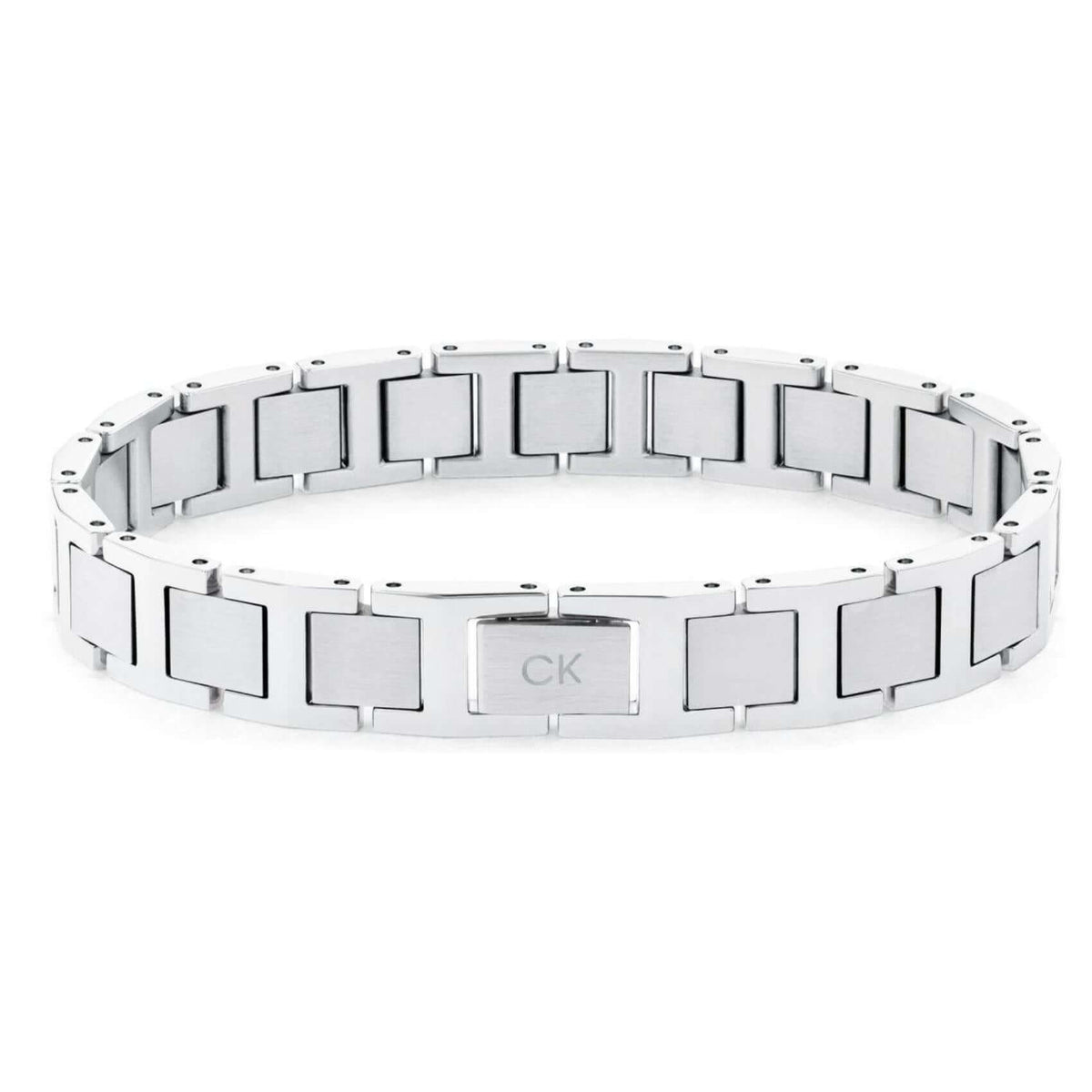 Ανδρικό βραχιόλι Calvin Klein 35100008 από ανοξείδωτο ατσάλι σε ασημί χρώμα, με σχέδιο μπρασελέ και κούμπωμα ασφαλείας, μήκους 19.5 cm