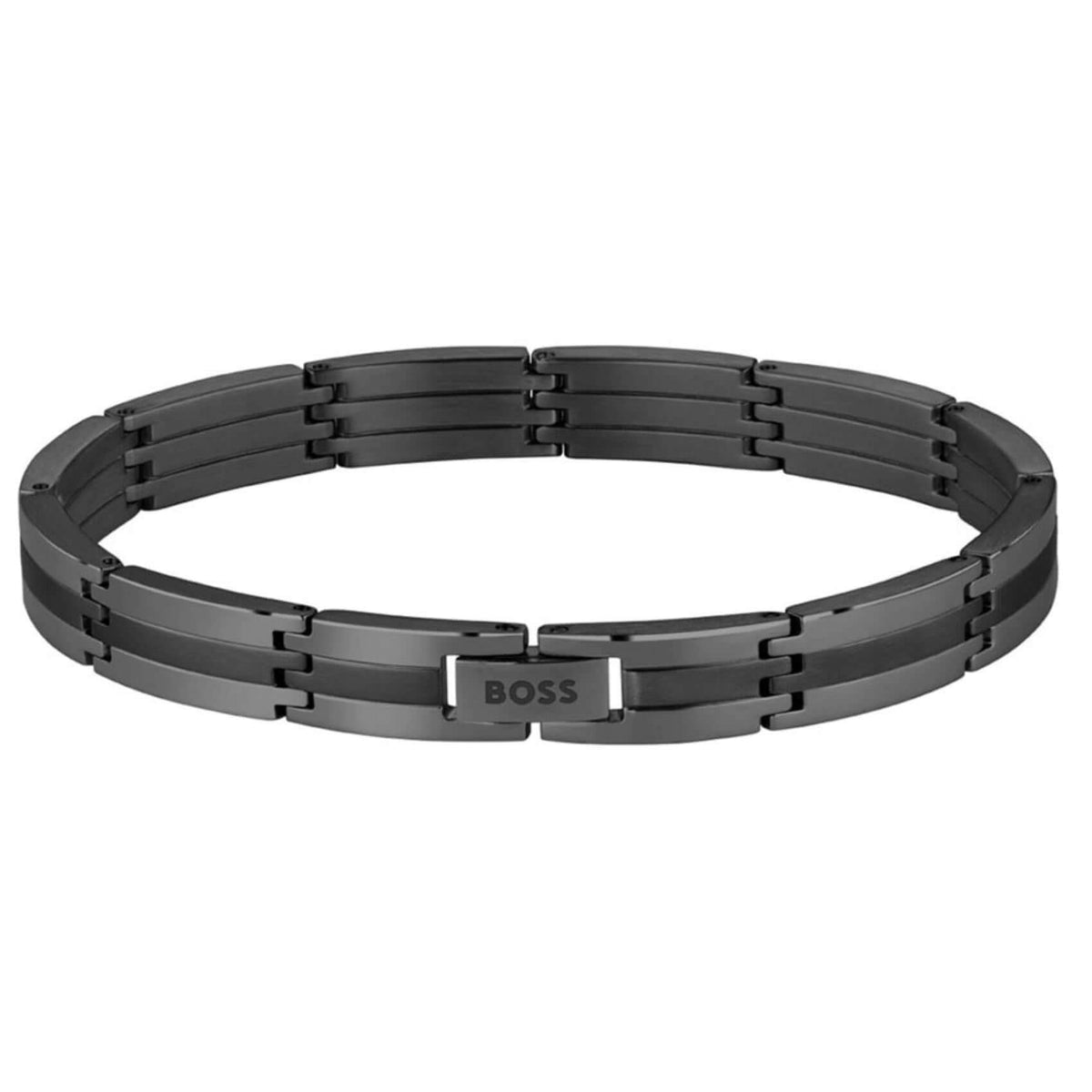 Ανδρικό βραχιόλι Boss 1580804 από ανοξείδωτο ατσάλι με μαύρο μπρασελέ και μήκος 19cm.