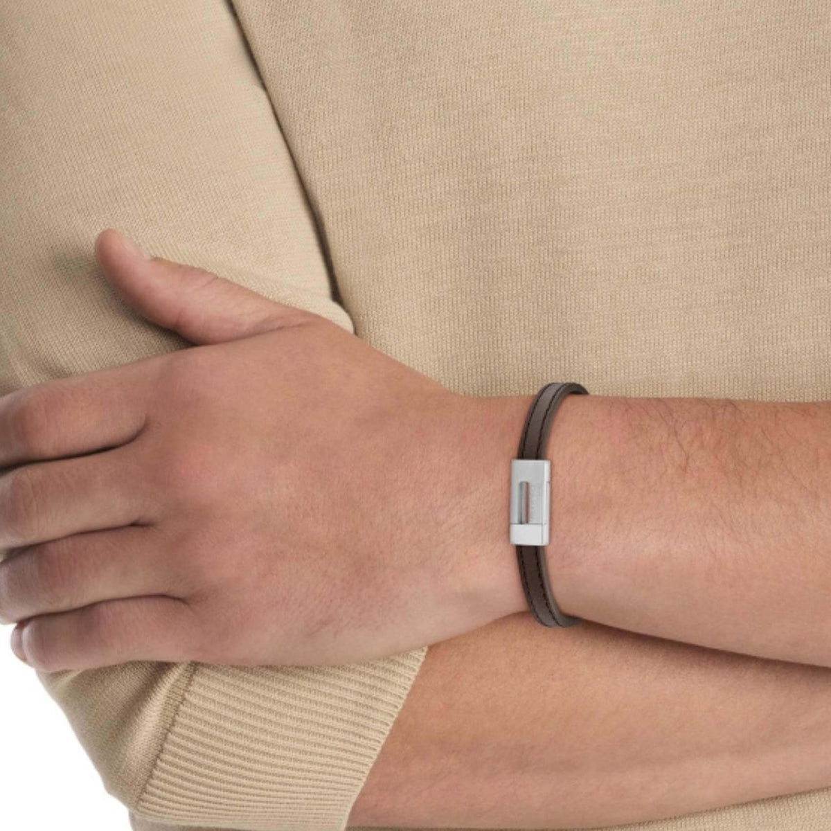Ανδρικό Δερμάτινο Βραχιόλι Calvin Klein 35100021 Δερμάτινο Καφέ