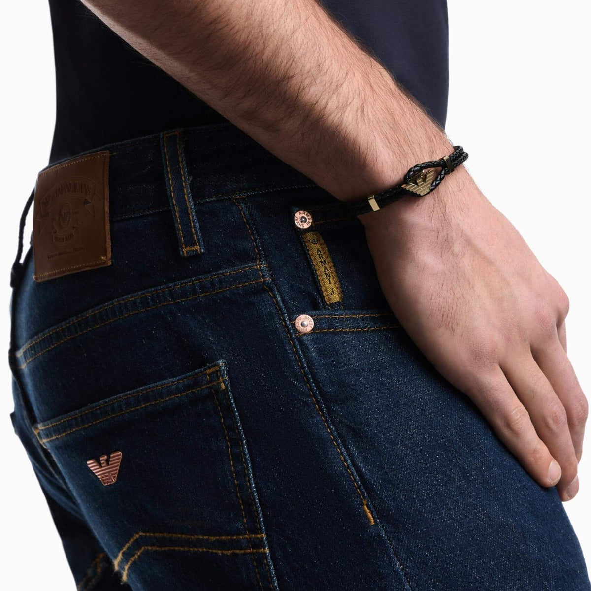 Ανδρικό Βραχιόλι Emporio Armani EGS3321710 Δερμάτινο Μαύρο
