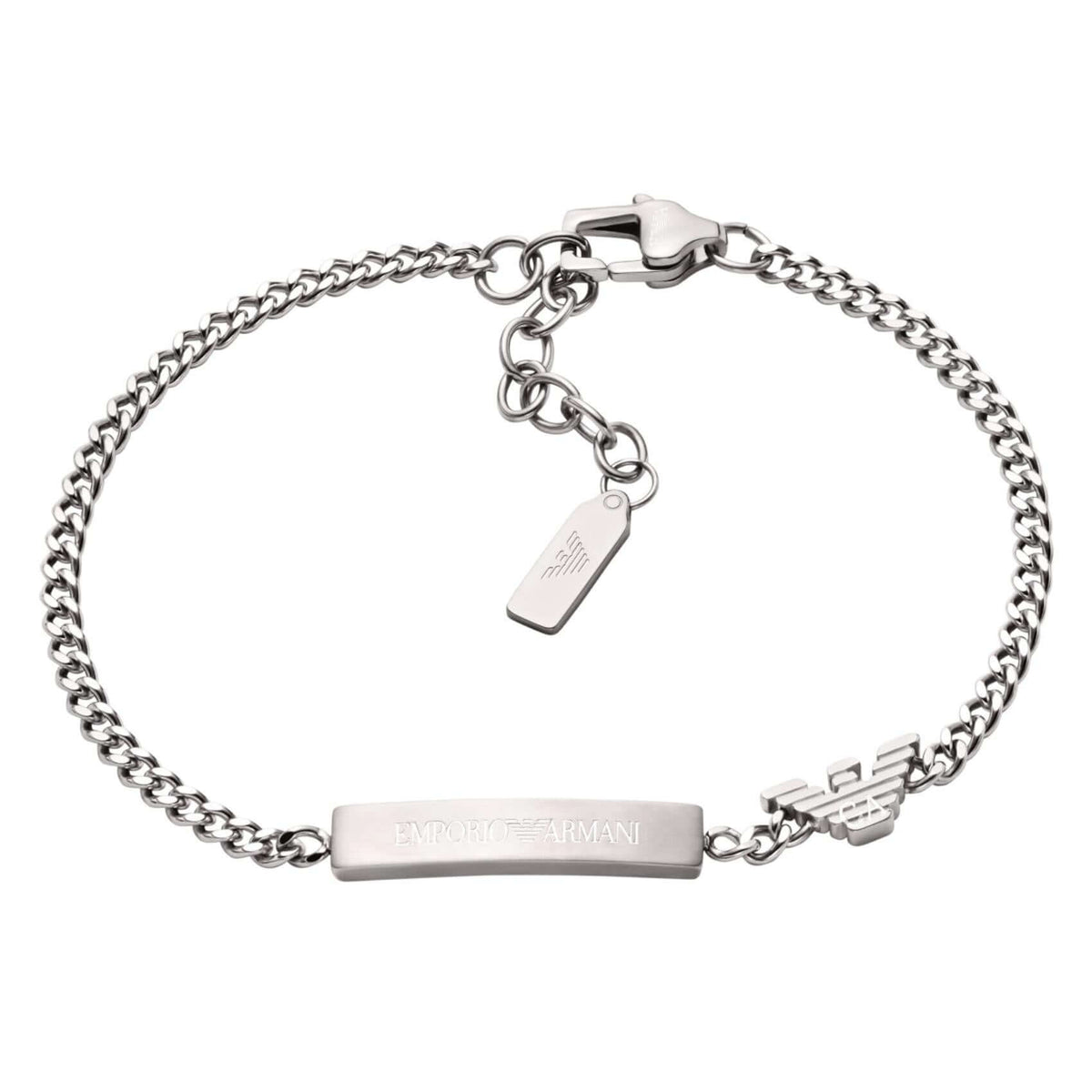 Ανδρικό βραχιόλι Emporio Armani EGS3310040 ταυτότητα από ανοξείδωτο ατσάλι σε ασημί χρώμα.