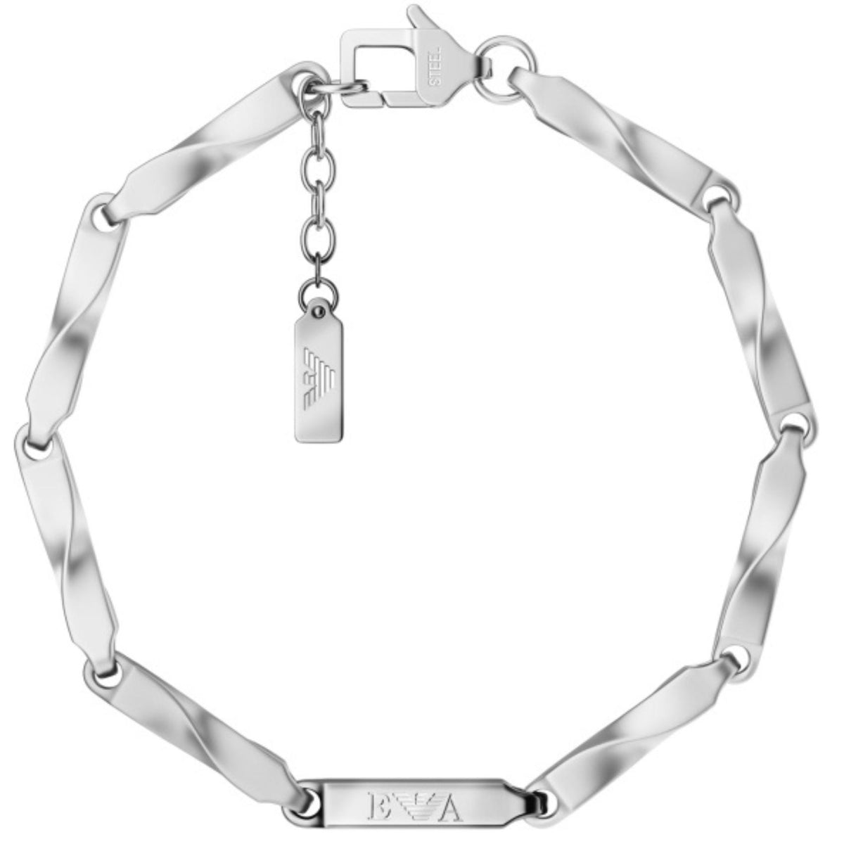 Ανδρικό βραχιόλι ταυτότητα Emporio Armani Iconic Trend EGS3367040 από ανοξείδωτο ατσάλι σε ασημί χρώμα με στριφτούς κρίκους