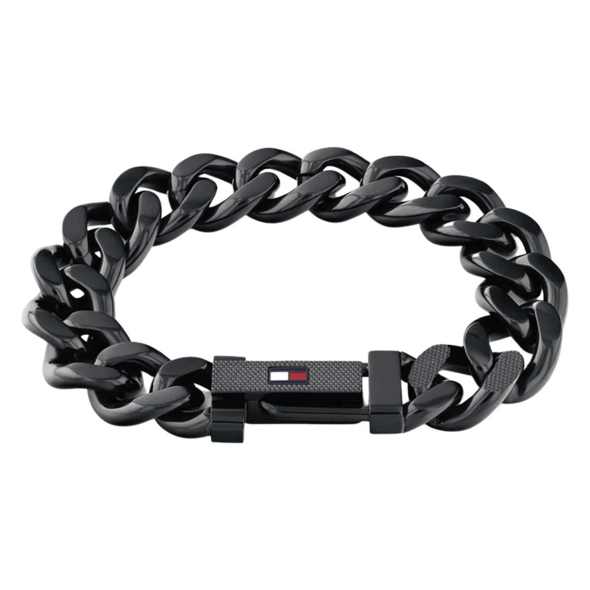 Ανδρικό ατσάλινο βραχιόλι Tommy Hilfiger 2790639 χειροπέδα σε μαύρο χρώμα και σχέδιο αλυσίδας με διαγώνια πλέξη.