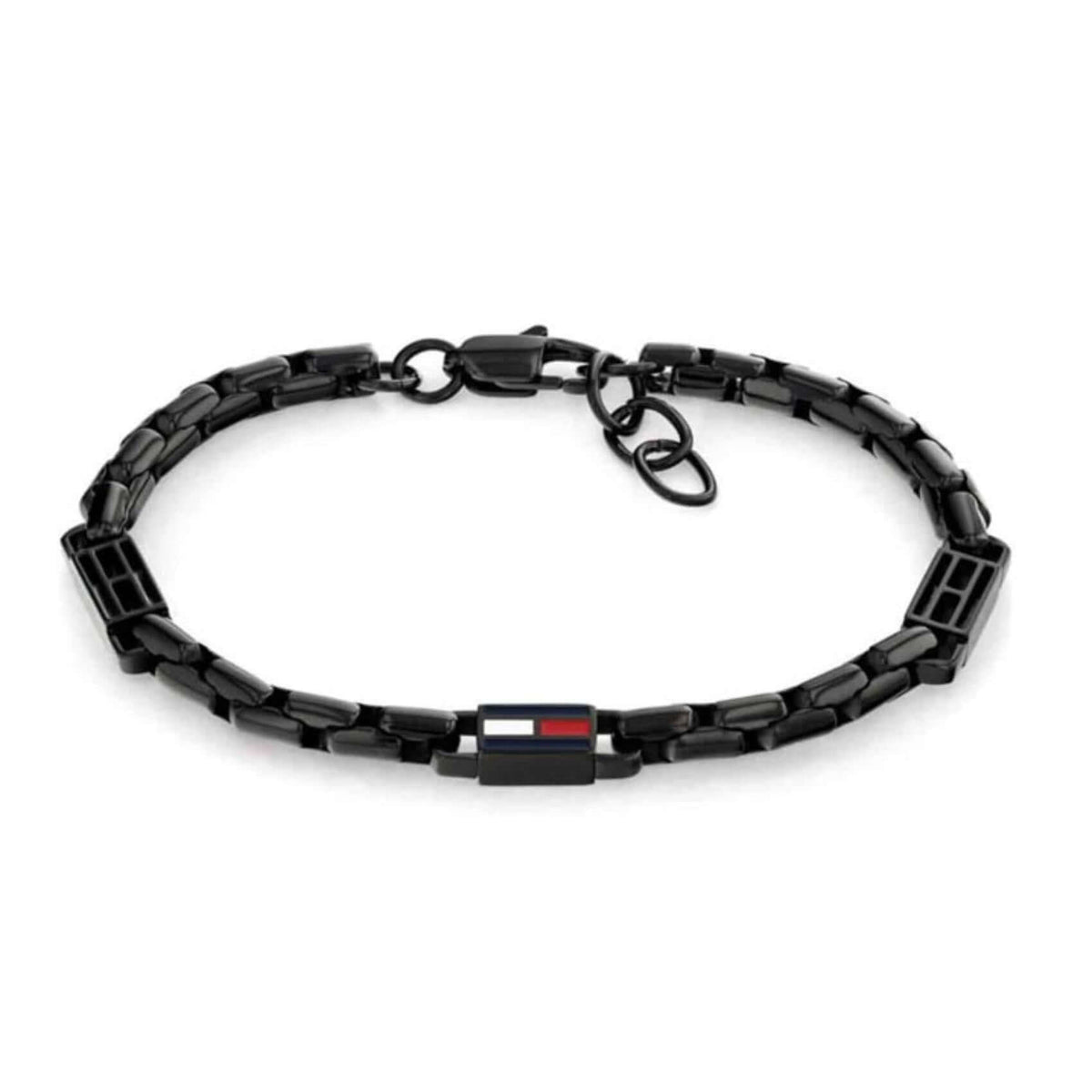 Ανδρικό βραχιόλι χειροπέδα Tommy Hilfiger 2790676 από ανοξείδωτο ατσάλι σε μαύρο χρώμα με ξεχωριστή λεπτή αλυσίδα και μήκος 19cm