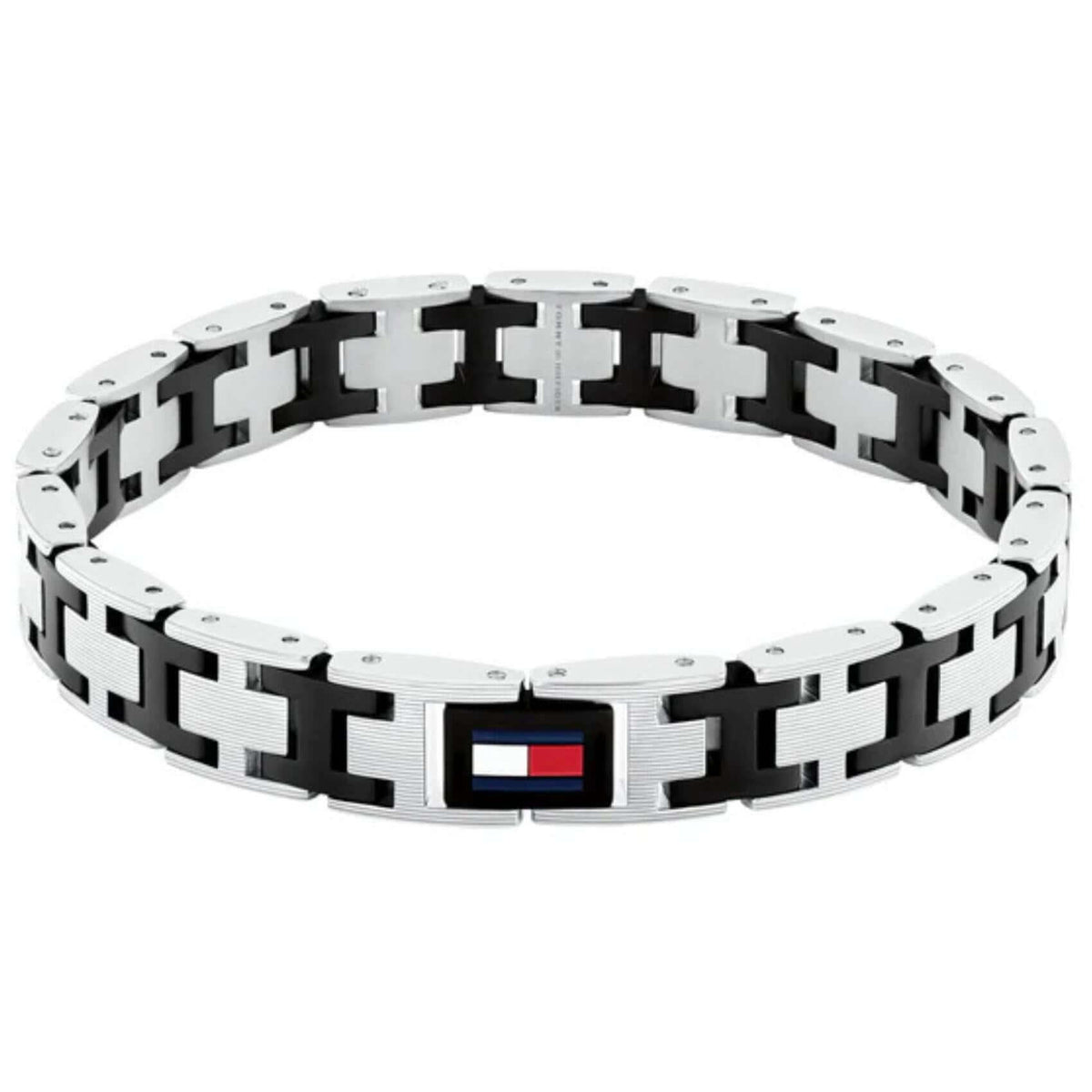 Ανδρικό βραχιόλι χειροπέδα Tommy Hilfiger 2790684 δίχρωμο σε ασημί και μαύρο χρώμα από ανοξείδωτο ατσάλι με μήκος 20cm