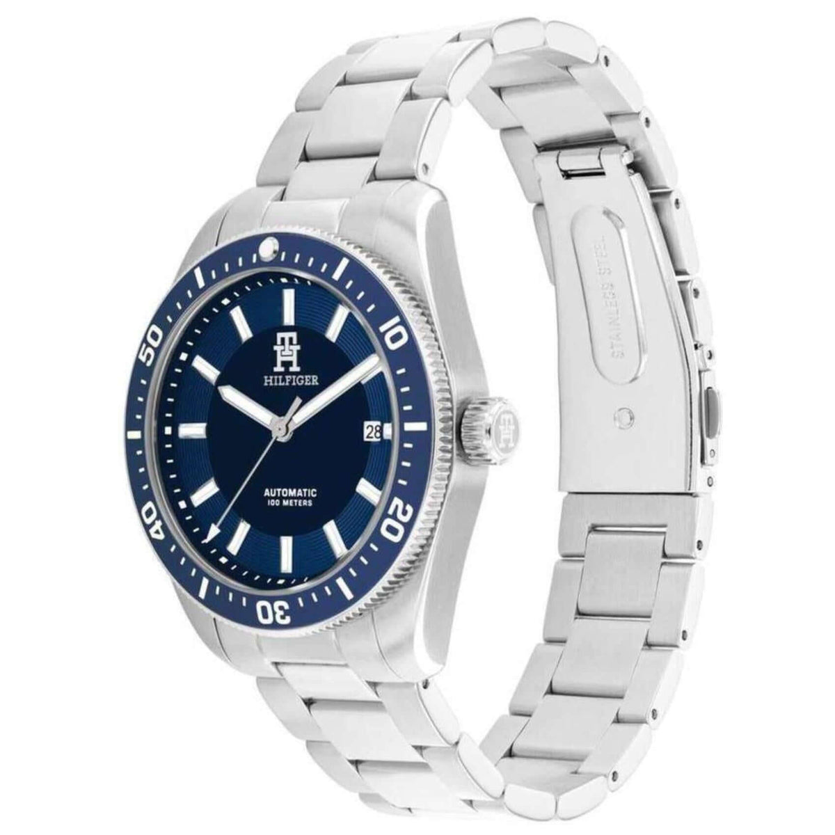 Ανδρικό ρολόι Tommy Hilfiger Lance 1710591 αυτόματο με ασημί ατσάλινο μπρασελέ και μπλε καντράν διαμέτρου 40mm.