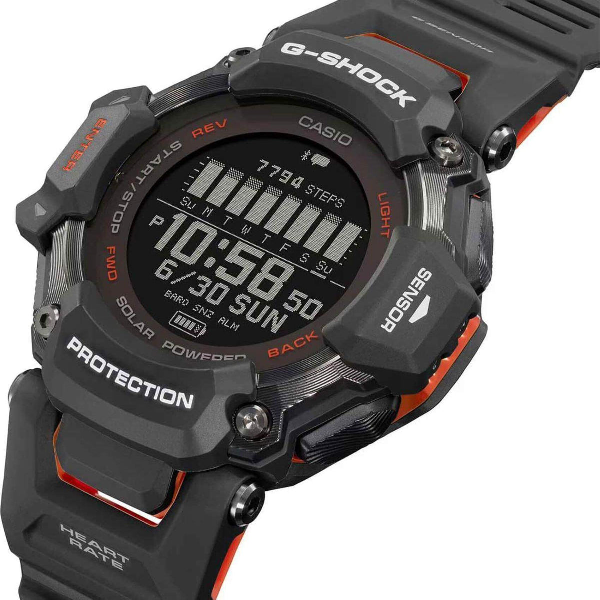 Ρολόι Casio G-Shock G-Squad GBD-H2000-1A9ER που συνδυάζει πράσινο καουτσούκ λουράκι και μαύρο καντράν μεγέθους 52.6mm.