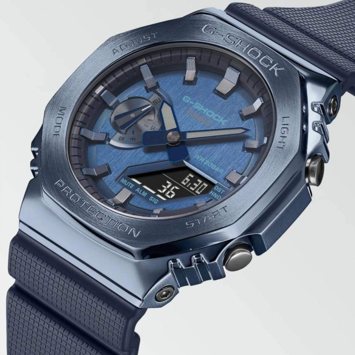 Ρολόι χρονογράφος Casio G-Shock GM-2100N-2AER με μπλε καουτσούκ λουράκι, μπλε καντράν μεγέθους 44.4mm anadigi κατάλληλο για καταδύσεις.