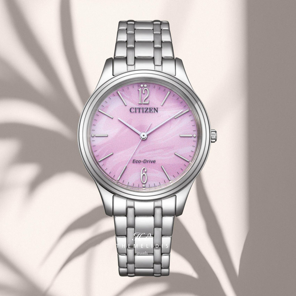 Γυναικείο Ρολόι Citizen Elegance EM0411-71X με Ασημί Μπρασελέ & Ροζ Καντράν