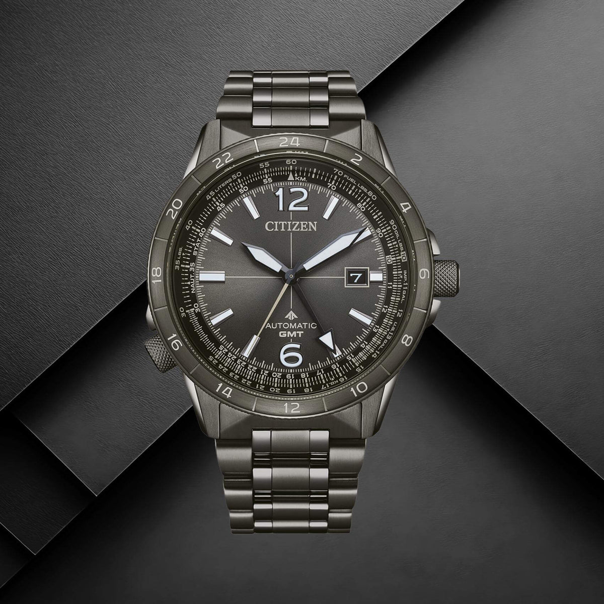 Αυτόματο Ρολόι Citizen Promaster Mechanical GMT NB6045-51H Με Γκρι Μπρασελέ & Γκρι Καντράν