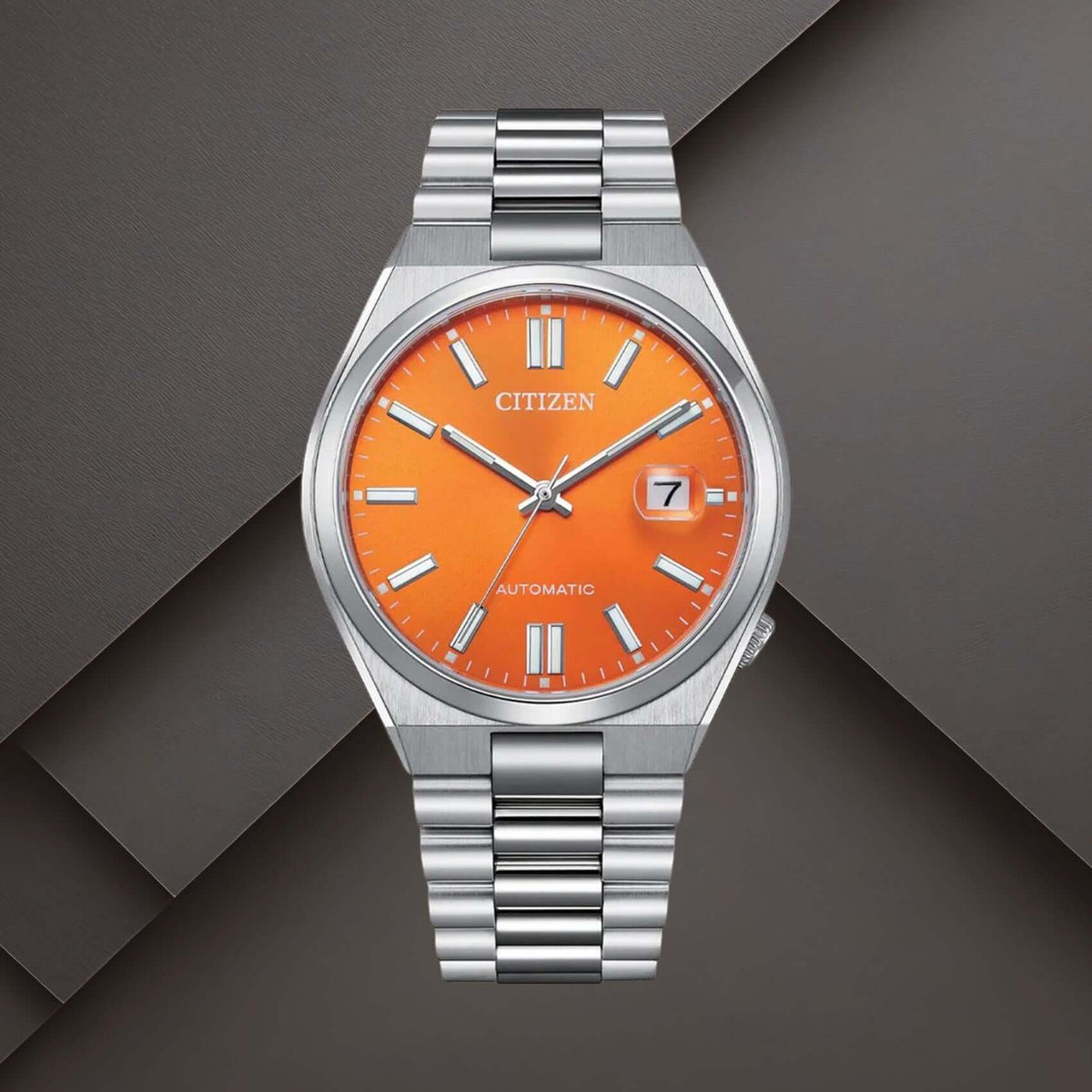 Citizen NJ0151-88Z ανδρικό ρολόι Tsuyosa με ασημί μπρασελέ, πορτοκαλί καντράν 40mm και αυτόματο μηχανισμό.