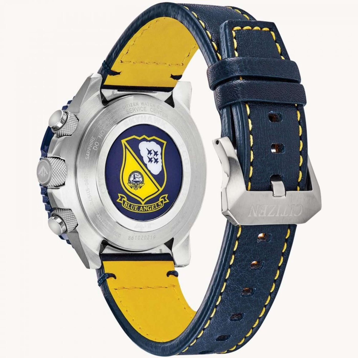 Ρολόι Citizen Promaster Skyhawk JY8078-01L Blue Angel με μπλε δερμάτινο λουράκι και μπλε καντράν διαμέτρου 45mm.