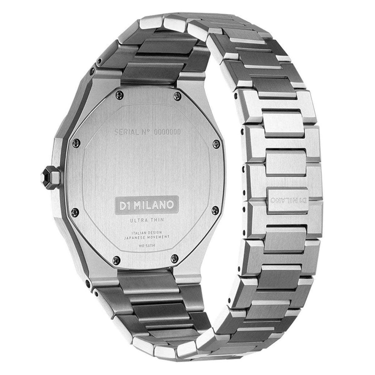 Ρολόι D1 Milano Ultra Thin D1-UTBJ14 Silver με ασημί ατσάλινο μπρασελέ, μαύρο ριγέ καντράν και οκτάγωνο στεφάνι με διάμετρο στα 40mm αδιάβροχο στις 5ΑΤΜ-50Μ.