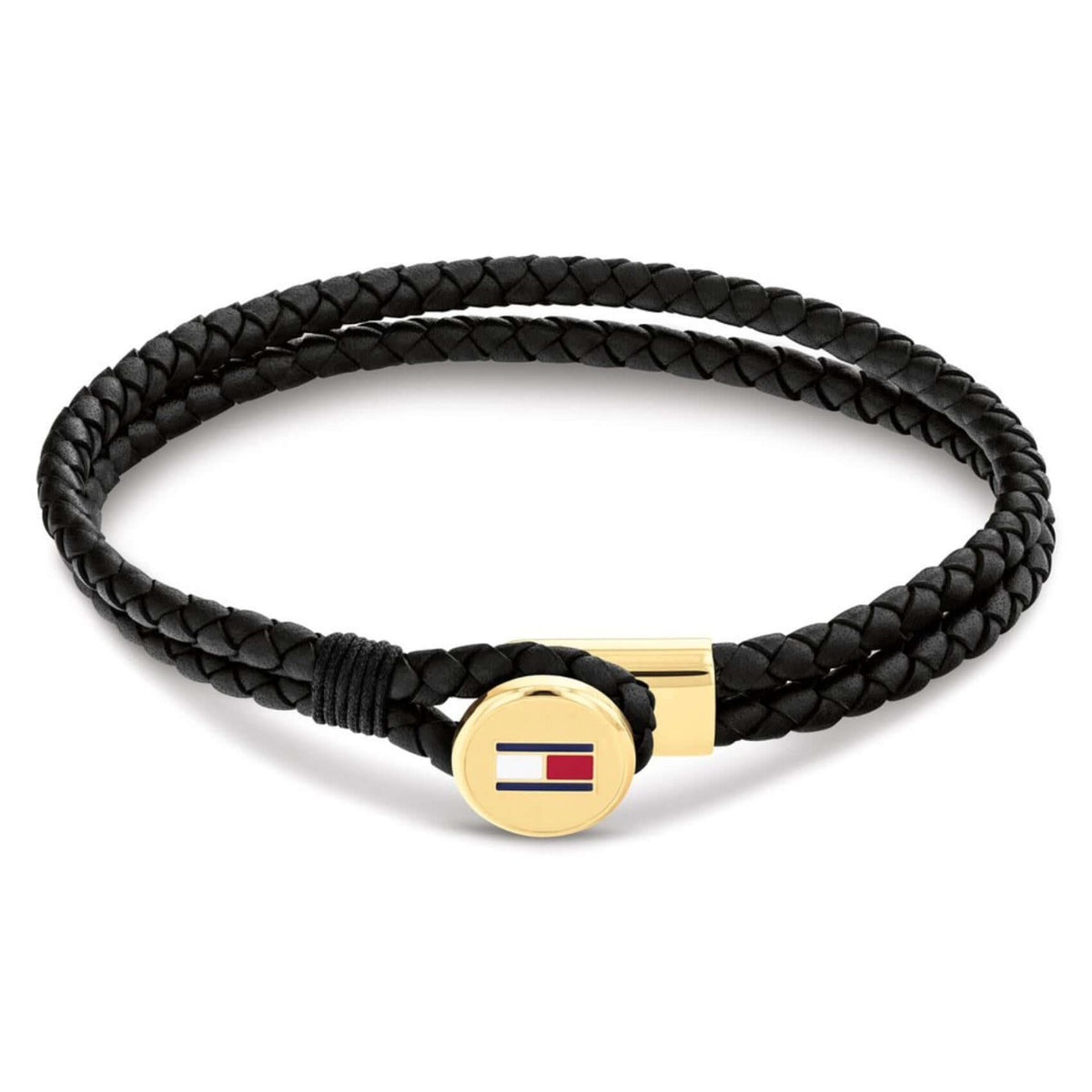 Διπλό ανδρικό βραχιόλι Tommy Hilfiger 2790669 δερμάτινο σε μαύρο χρώμα με ατσάλινο κούμπωμα σε χρυσό χρώμα και μήκος 19cm.