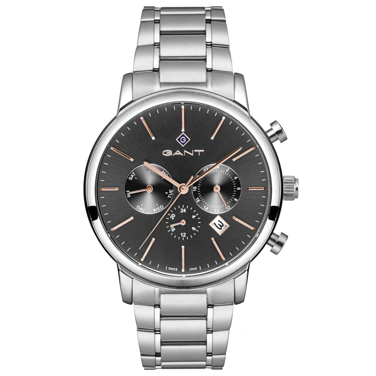 Ρολόι Gant Cleveland G132003 χρονογράφος με ασημί ατσάλινο μπρασελέ και γκρι καντράν διαμέτρου 43.5mm.