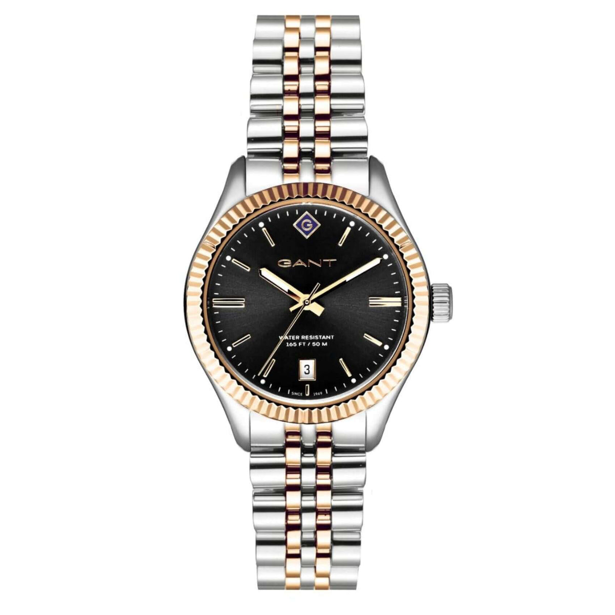 Ρολόι Gant Sussex G136010 με δίχρωμο ασημί-χρυσό ατσάλινο μπρασελέ και άσπρο καντράν διαμέτρου 34mm.