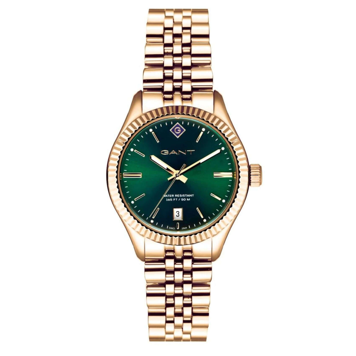 Ρολόι Gant Sussex G136011 με χρυσό ατσάλινο μπρασελέ και πράσινο καντράν διαμέτρου 34mm.