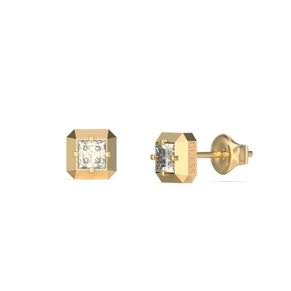 Γυναικεία σκουλαρίκια Guess Ace Of Diamonds JUBE06180JWYGT/U από ανοξείδωτο ατσάλι σε χρυσό χρώμα με ζιργκόν.