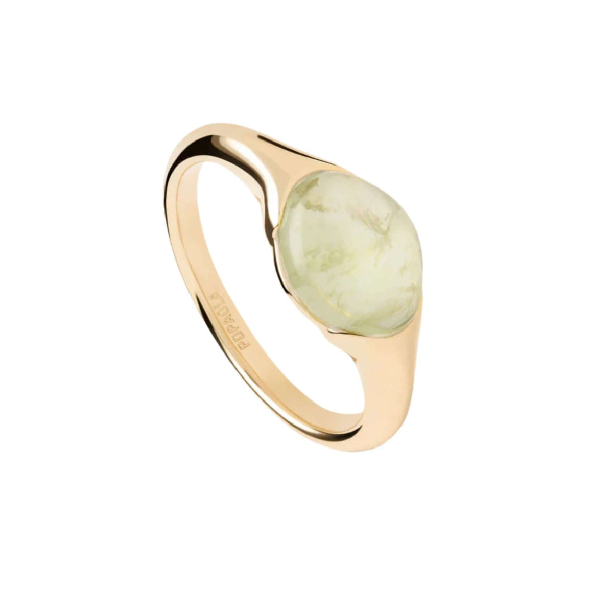 Γυναικείο δαχτυλίδι PDPAOLA AN01-D93 Prehnite Bay Ring κατασκευασμένο από ασήμι 925 επιχρυσωμένο με πράσινο ηλιόλιθο