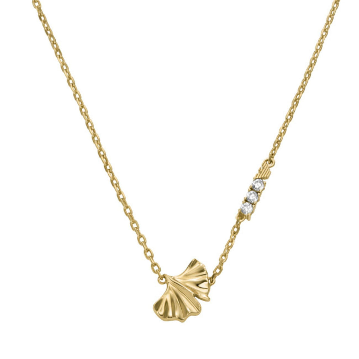 Γυναικείο κολιέ Emporio Armani Sentimental EGS3262710 με μενταγιόν φύλλο ginkgo σε χρυσό χρώμα