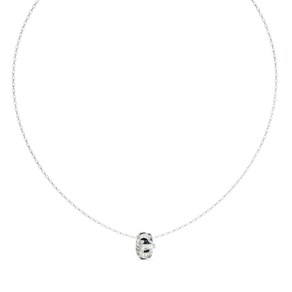 Γυναικείο κολιέ Guess Fabulous Me JUBN05191JWRHBKT/U από ανοξείδωτο ατσάλι σε ασημί και μαύρο χρώμα με δίχρωμο σχέδιο, ζιργκόν και λογότυπο Guess.