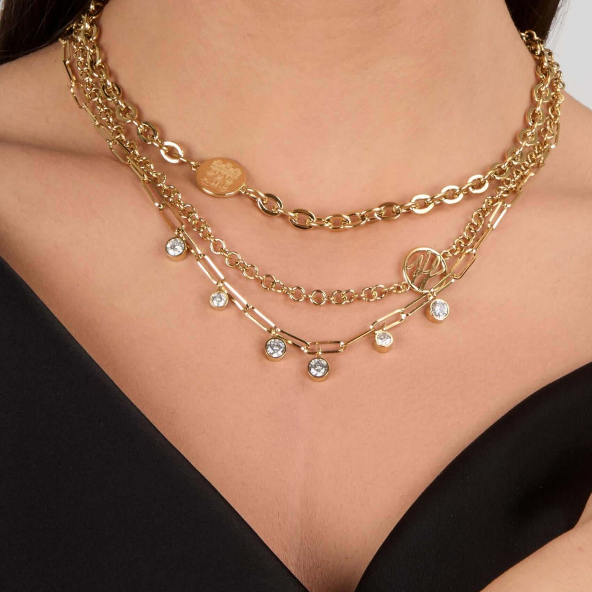 Κολιέ Karl Lagerfeld Illume KLBJX01 Χρυσό με Τριπλή Αλυσίδα & Charms