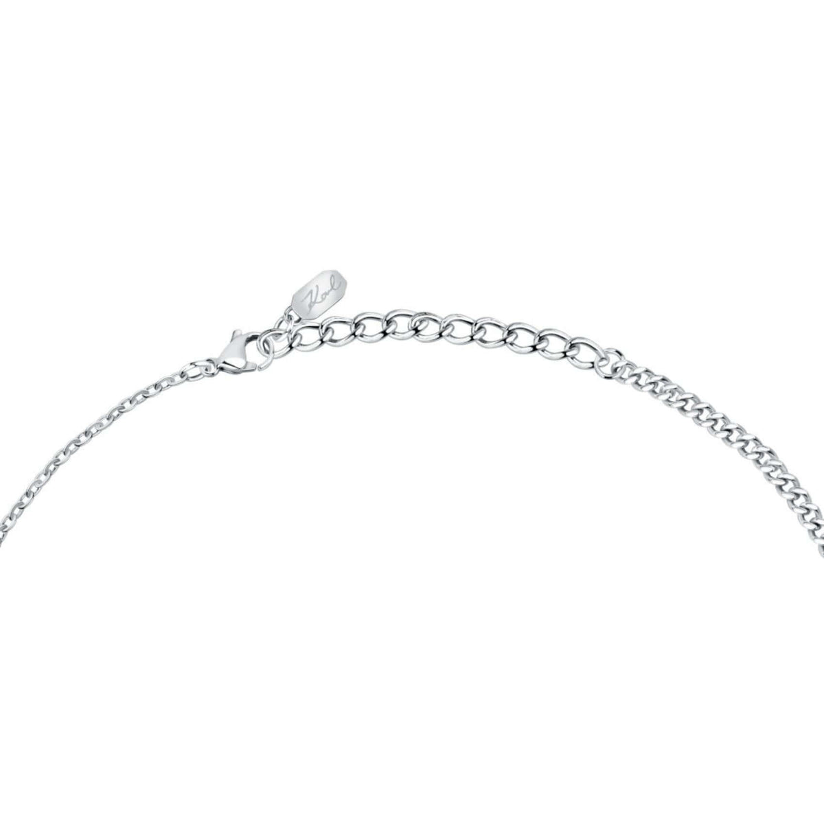 Γυναικείο κολιέ Karl Lagerfeld Pearl KLAYR05 στο κούμπωμα από ανοξείδωτο ατσάλι σε ασημί χρώμα.