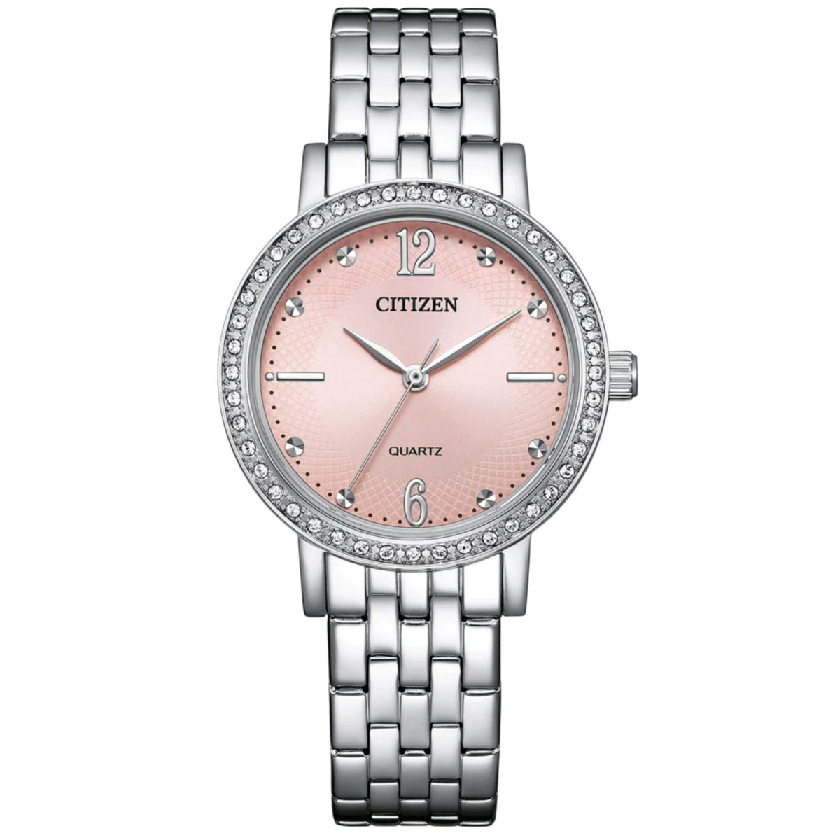 Γυναικείο ρολόι Citizen EL3100-55W με ασημί μπρασελέ και ροζ καντράν