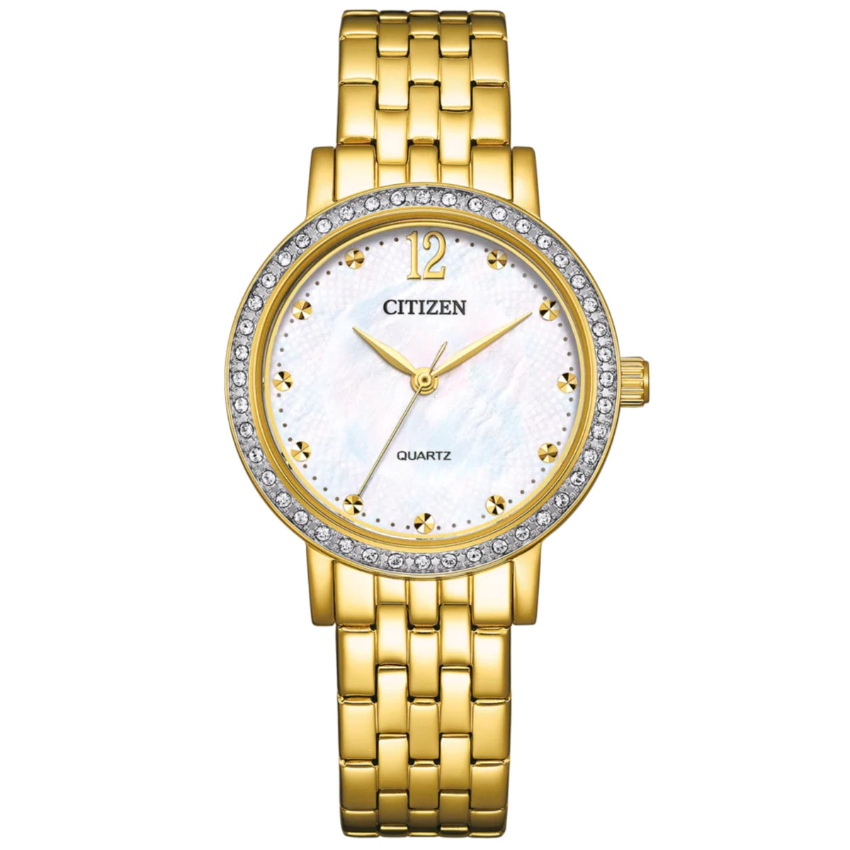 Γυναικείο ρολόι Citizen EL3102-50D με χρυσό μπρασελέ και λευκό φίλντισι καντράν