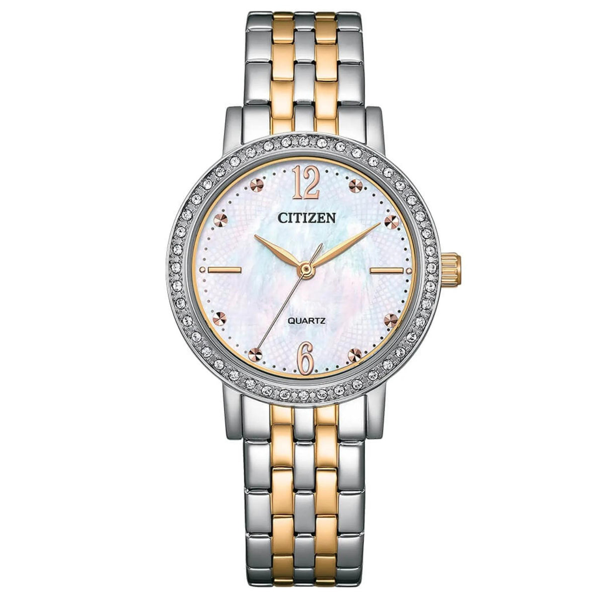 Γυναικείο ρολόι Citizen EL3106-59D με ασημί-χρυσό μπρασελέ και λευκό φίλντισι καντράν