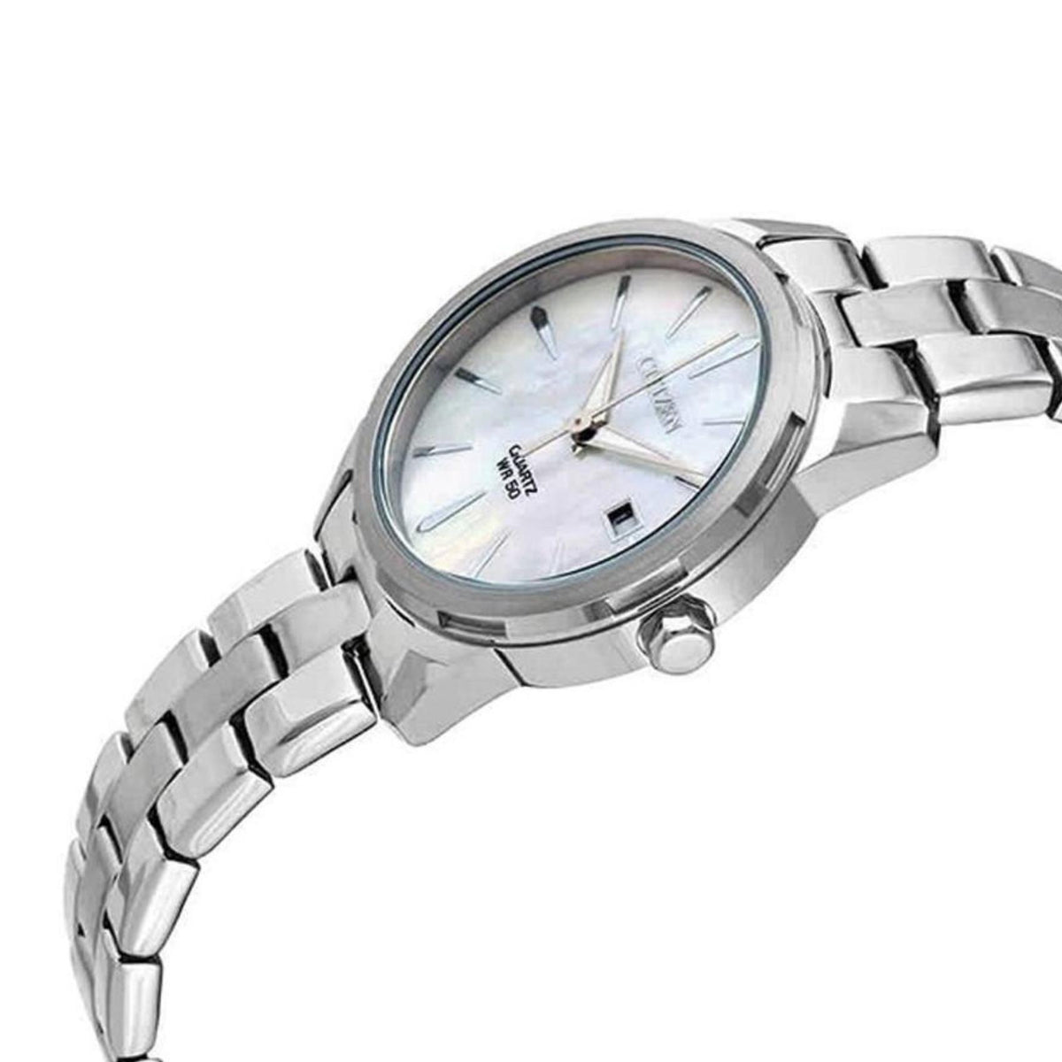 Λευκό φίλντισι καντράν ρολογιού Citizen EU6070-51D διαμέτρου 28mm με ένδειξη ημερομηνίας