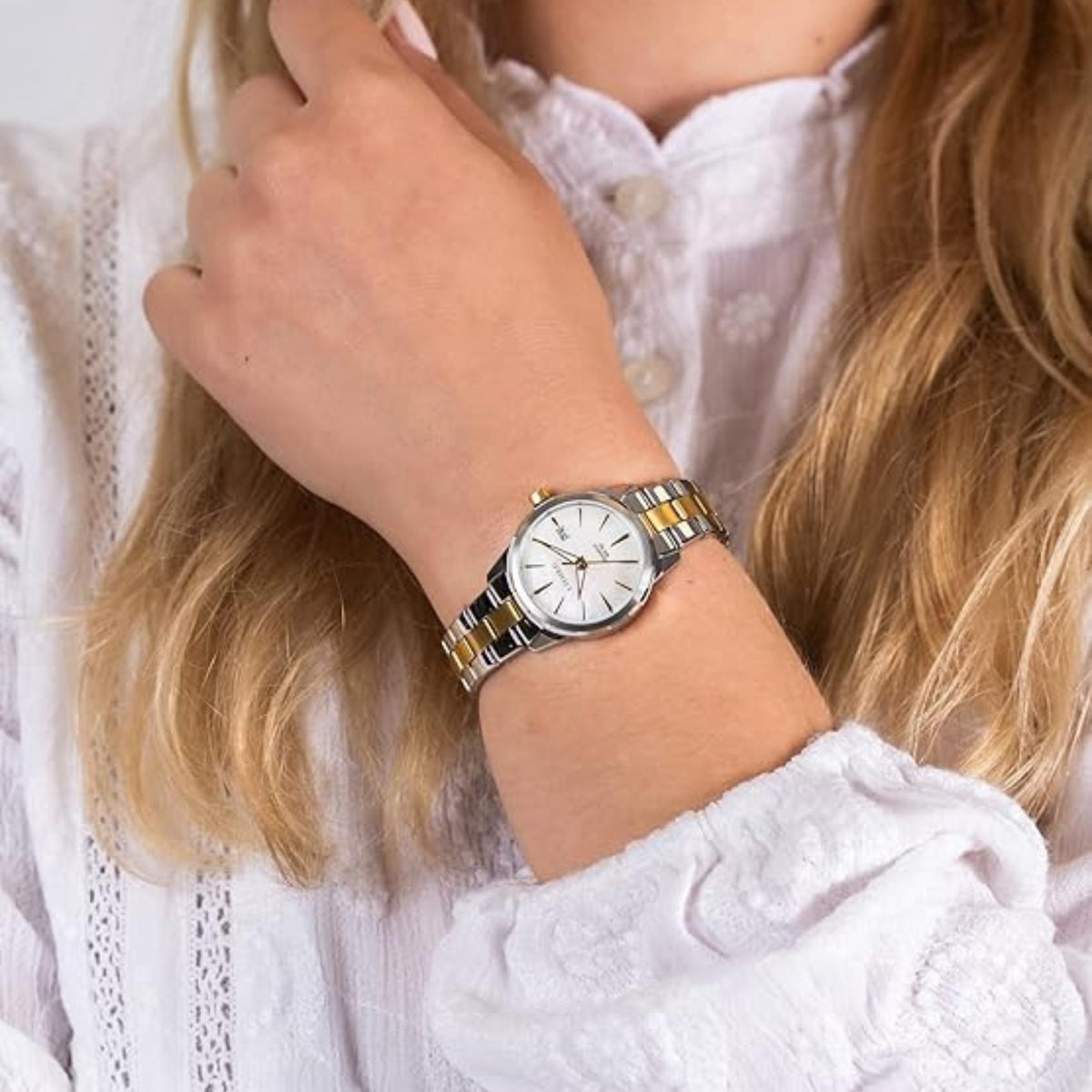 Γυναικείο Ρολόι Citizen Elegance EU6074-51D με Ασημί-Χρυσό Μπρασελέ & Λευκό Καντράν