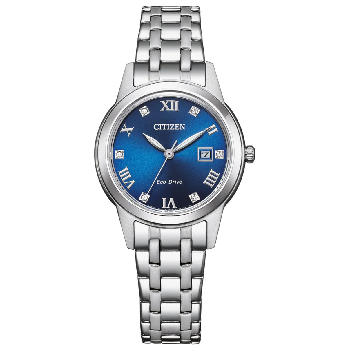 Γυναικείο ρολόι Citizen FE1240-81L με ασημί μπρασελέ και μπλε καντράν με ζιργκόν