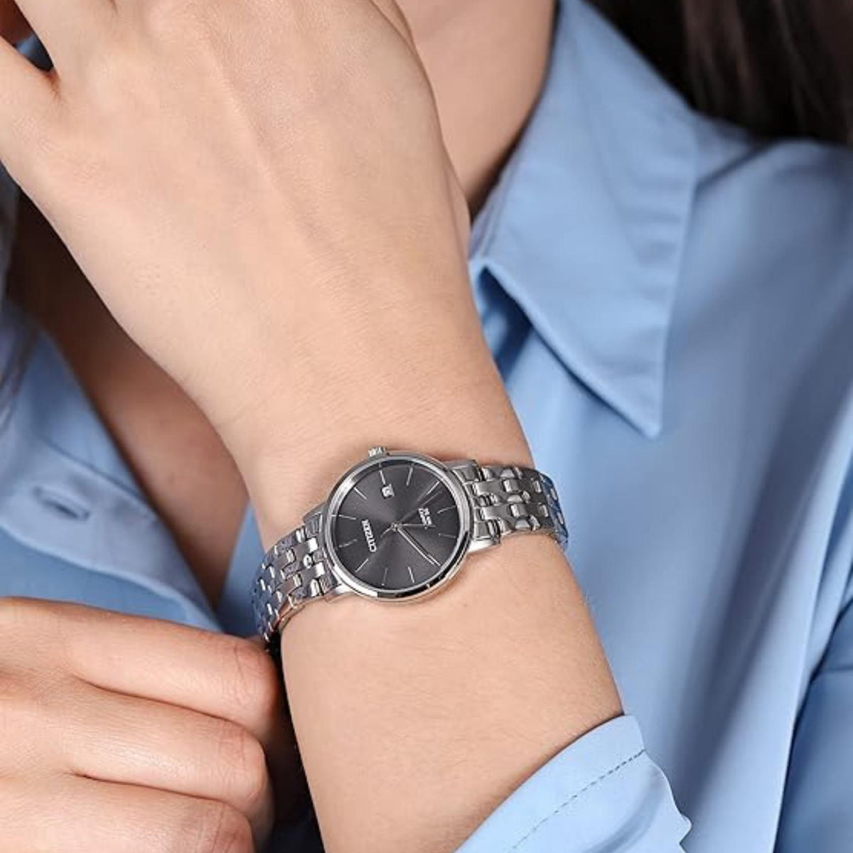 Γυναικείο Ρολόι Citizen Sports EU6090-54H με Ασημί Μπρασελέ & Γκρι Καντράν