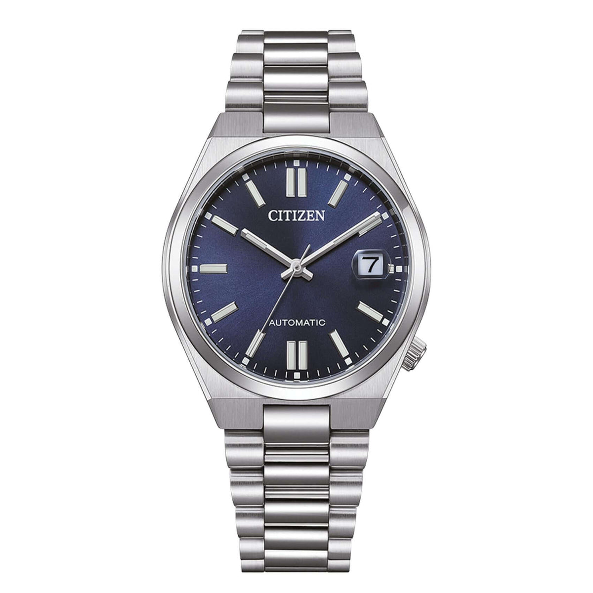 Γυναικείο αυτόματο ρολόι Citizen Tsuyosa NJ0200-50M με ασημί μπρασελέ και μπλε καντράν 37mm με ένδειξη ημερομηνίας.
