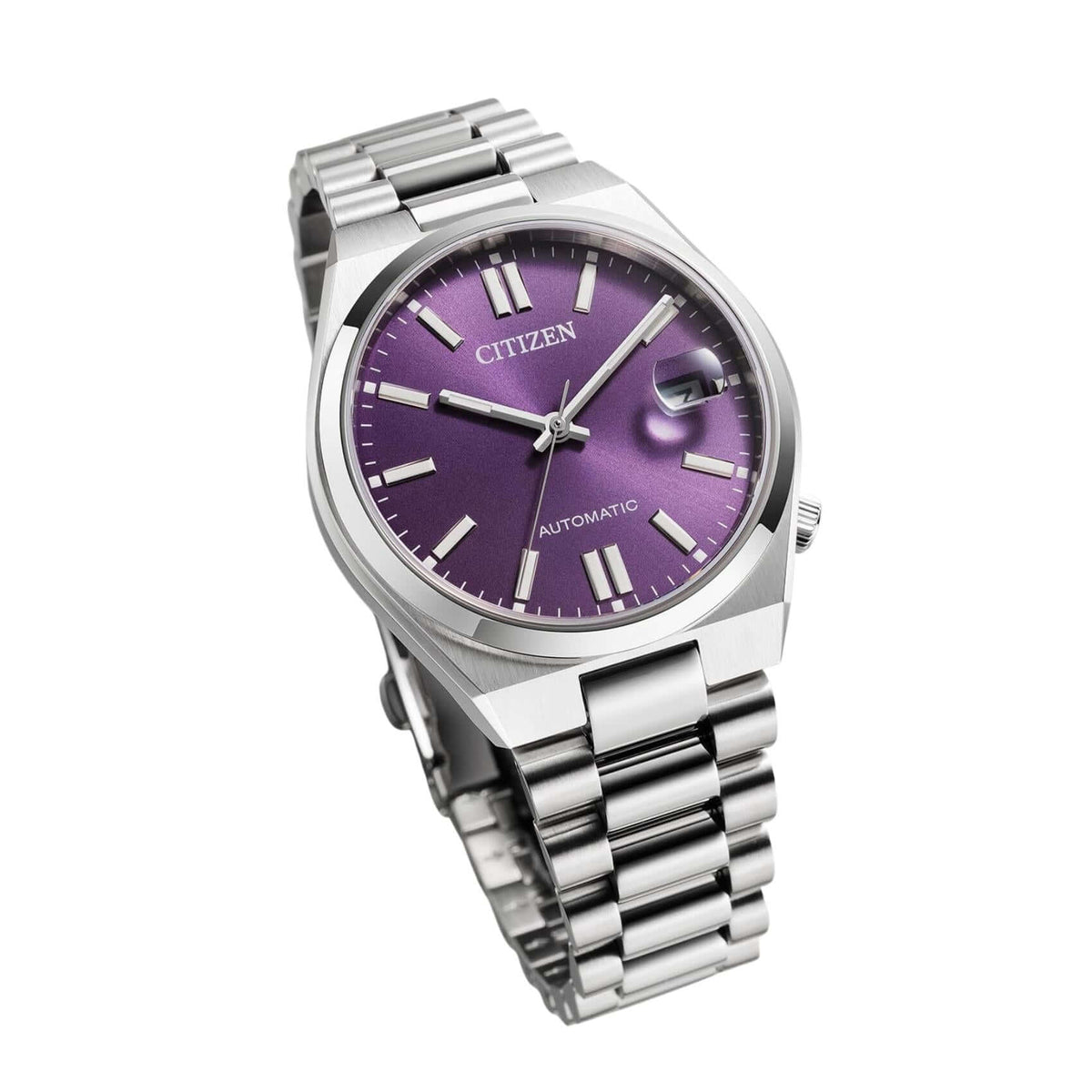 Μωβ καντράν 37mm του γυναικείου ρολογιού Citizen Tsuyosa NJ0200-50W με ένδειξη ημερομηνίας.