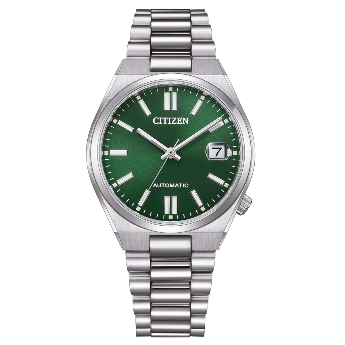 Γυναικείο αυτόματο ρολόι Citizen Tsuyosa NJ0200-50X με ασημί μπρασελέ και πράσινο καντράν 37mm με ένδειξη ημερομηνίας.